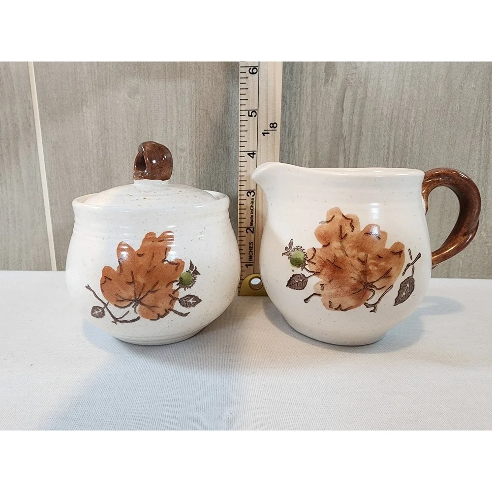 Metlox Poppytrail Woodland Gold Cream Sugar Set Vintage MCM Brown Cream Vintage